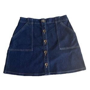 Banana Republic Blue and Gold A-Line Mini Skirt Size 4 Dark Wash Denim Y2K